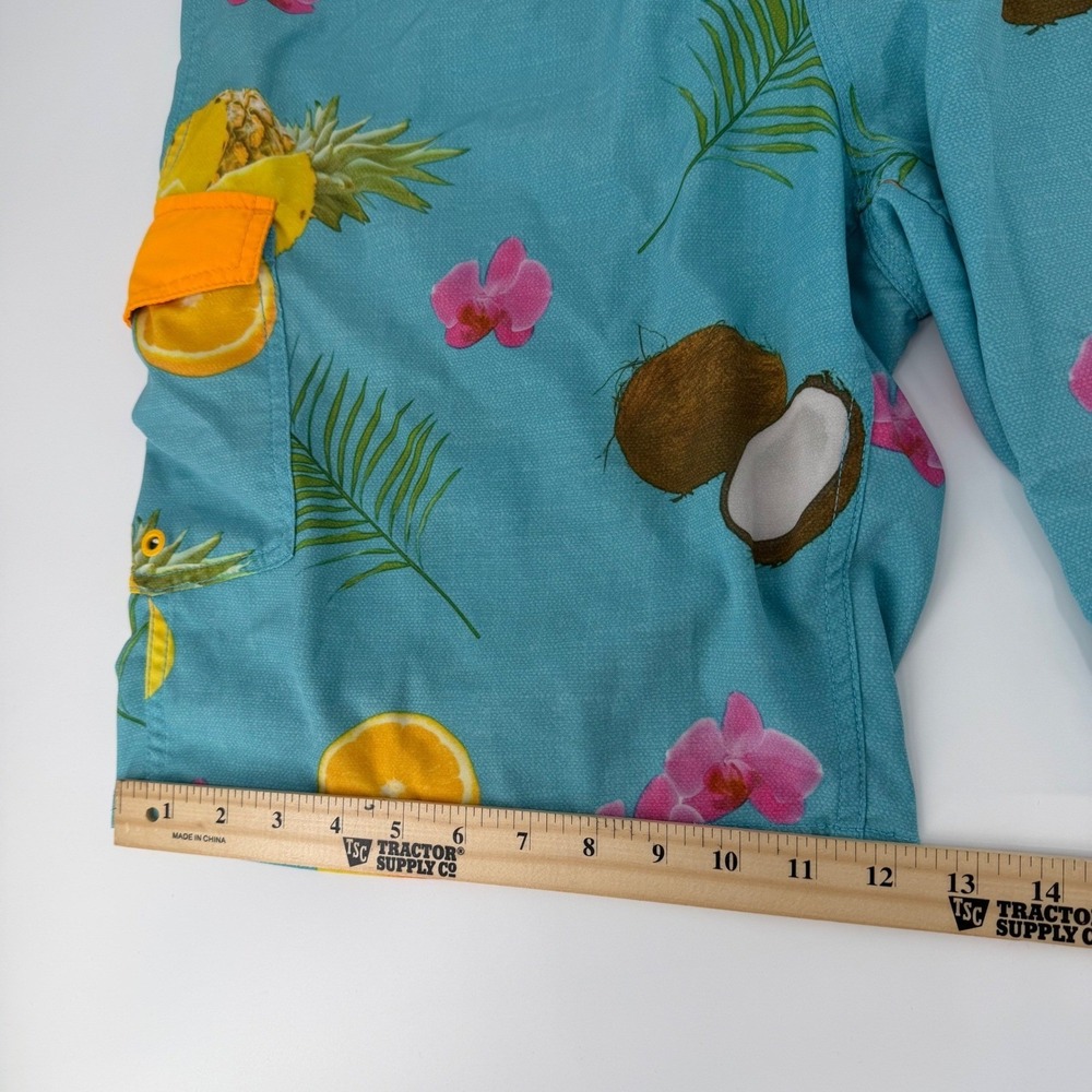 Reef Mens Boardshorts Size 38 Blue Tropical Fruit Coconut Pineapple Swim Trunks - Picture 7 of 11